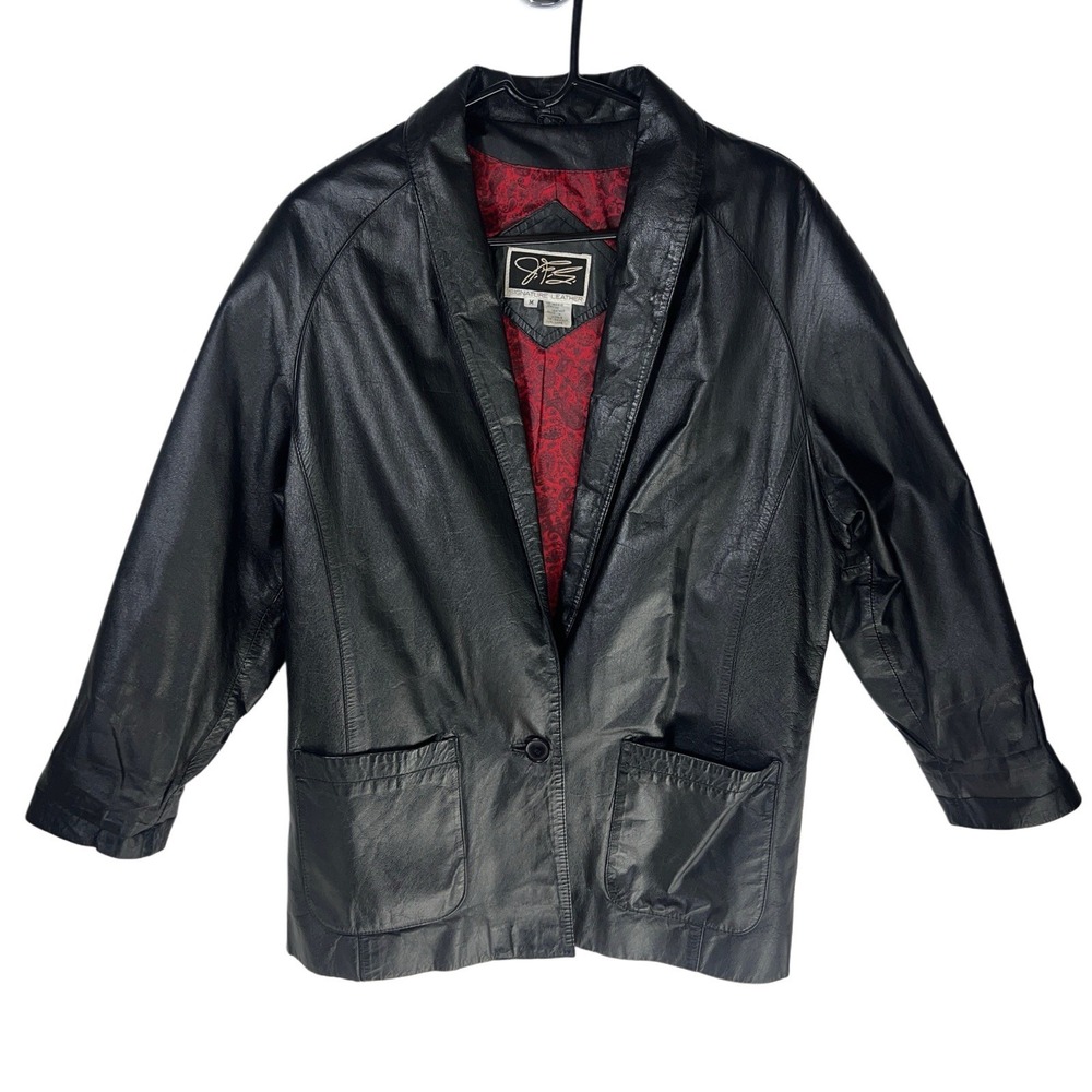 Women's Leather Jacket Vintage Red Paisley Lined Size M 90s Minimalist Aesthetic